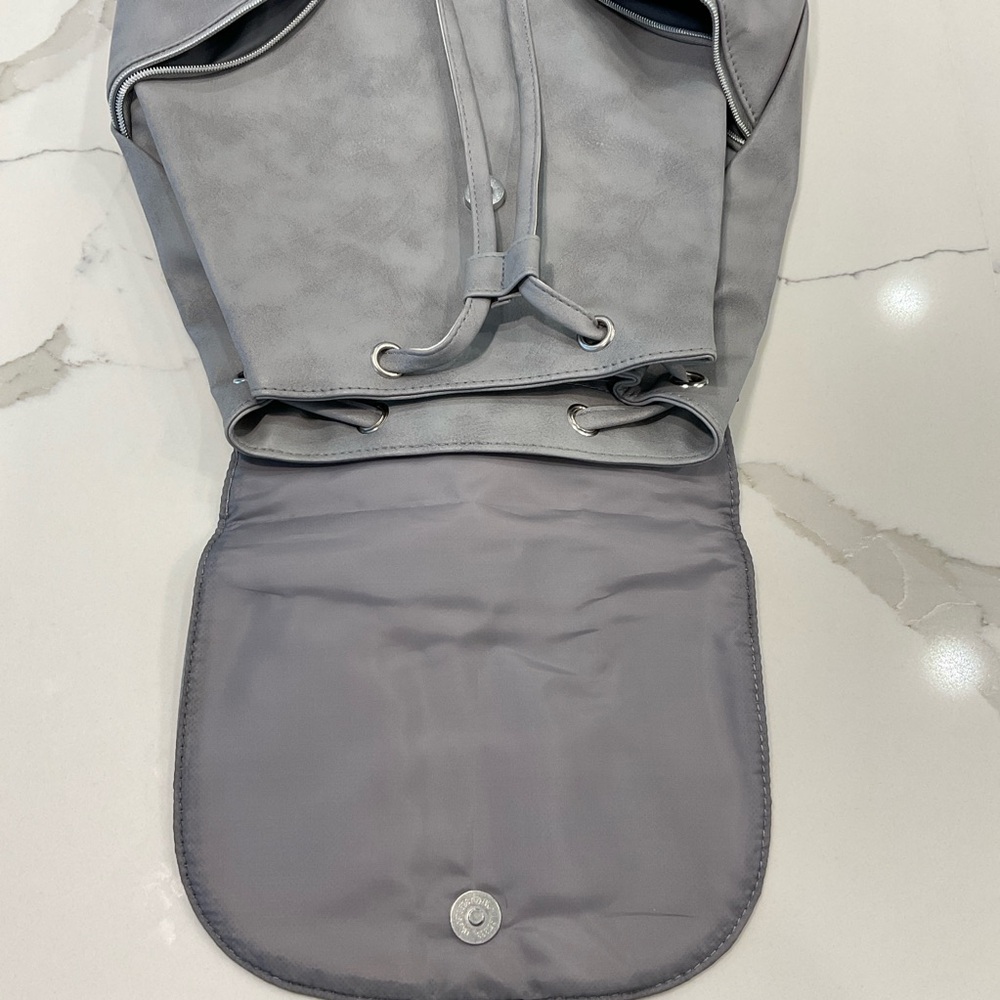 Faux Leather Drawstring Backpack (Gray) - Picture 5 of 11